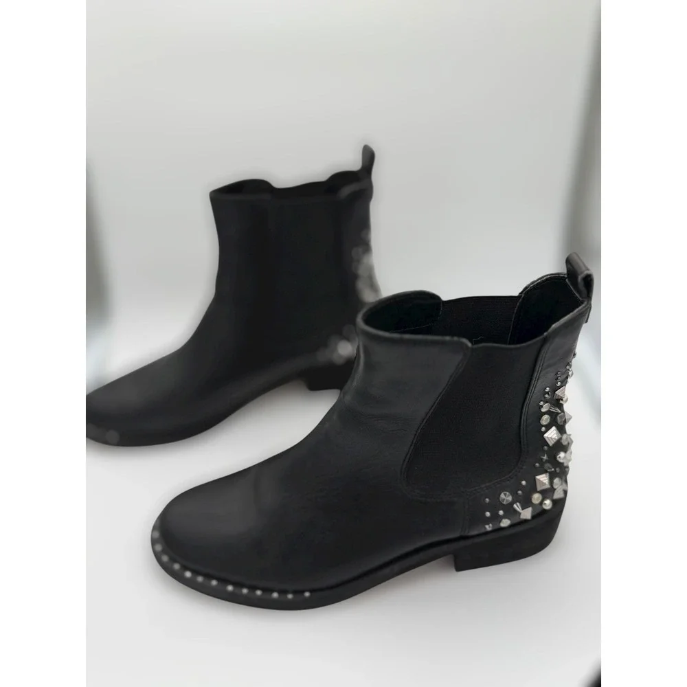 Sam Edelman Black Leather‎ Studded Spiked Chelsea Ankle Boots Womens 6 SE Logo
